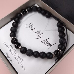 Bransoletka męska Onyks Agat i Czarna Lawa