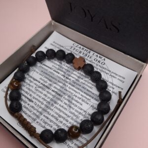 Bransoletka męska Czarna lawa i Tygrysie oko